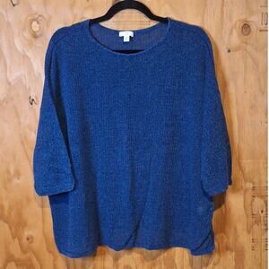J.Jill Sweater Women's Size 3X Indigo Blue Linen Blend Coastal Beachy Summer